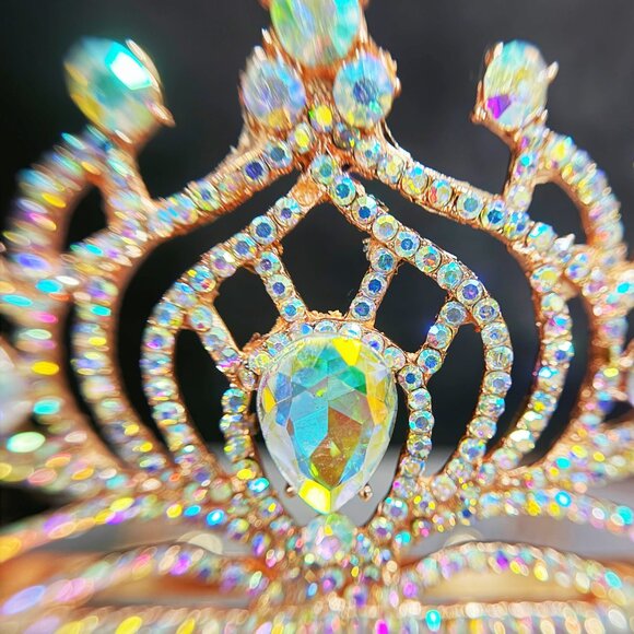 Diamond Gold Tiara, Tiara with Comb, Princess Tiara, Costume Cosplay Headband - Picture 5 of 8